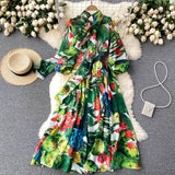 Women Print Chiffon Beach Long Midi Big Swing Boho Dress