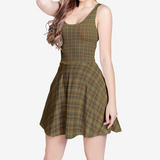 Gold Olive Plaid Women's Sleeveless Midi Casual Flared Skater Dress