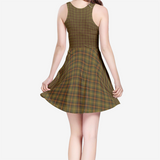 Gold Olive Plaid Women's Sleeveless Midi Casual Flared Skater Dress