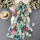 Women Print Chiffon Beach Long Midi Big Swing Boho Dress
