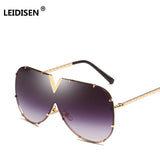 LEIDISEN Unisex One Piece Designer High Quality Oversized Metal UV400 Mirror Sunglasses