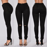 Women High Waist Skinny Boyfriend Hole Vintage Slim Ripped Denim Pencil Jean Pants