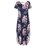 Women Short Sleeve Round Neck Floral Print Casual Loose Dress