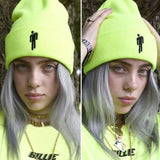Women's Embroidery Billie Eilish Beanie Hat Knitted Warm Solid Hip-Hop Cuffed Bonnet