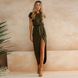 Women Bohemian Personality Slim Tunic Long Short-Sleeved Waistline Asymmetrical Dress