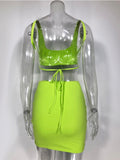 Women's Neon Colors  Lace Up Sleeveless Short Top Mini Skirt Two-Piece Set