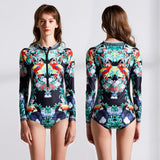 Women Water Sports One Piece Print Long Sleeve Swimwear Rash Guard Swimsuit