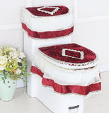 Lace 3 Piece Set Toilet Seat Cover U-shaped Mat Bathroom Decoration