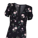 Women Floral Short Sleeve V Neck Bohemian Mini Dress
