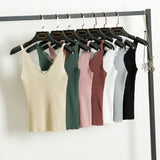 Women Hook Flower Lace Solid Stitching V-Neck Knitted Sleeveless Tops
