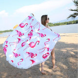 Flamingo Round Beach Towel Tassels Microfiber Picnic Blanket Cover Up