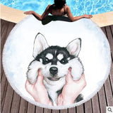 Round Beach Towel Tassel Husky Printed Microfiber Bath Blanket