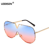 LEIDISEN Unisex One Piece Designer High Quality Oversized Metal UV400 Mirror Sunglasses