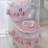 Lace 3 Piece Set Toilet Seat Cover U-shaped Mat Bathroom Decoration