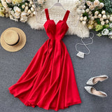 Women Solid Color V Neck Sleeveless Long Dress
