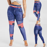 Women High Waist Jean Plus Size 3D Print American Flag Pants