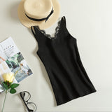 Women Hook Flower Lace Solid Stitching V-Neck Knitted Sleeveless Tops