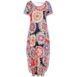Women Short Sleeve Round Neck Floral Print Casual Loose Dress