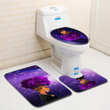 Bath Printed Non-Slip Pedestal Rug Lid Toilet Cover Bath Mat 3 pcs Set