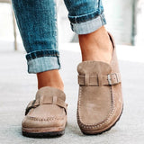 Women PU Slippers Solid Buckle Flats Shoes Slip-On Sandals