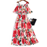 Women's Beach Style Sling Big Swing Elastic Waist Strapless Sweet Print Dress