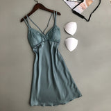 Women Nightgown Lingerie Nightwear Satin Dress