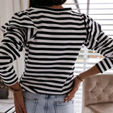 Women Blouse Shirt Striped Ruffle Long Sleeve O Neck Top