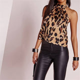 Women Blouse Leopard Print Shirt Halter Sleeveless Top
