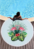 Flamingo Round Beach Towel Tassels Microfiber Picnic Blanket Cover Up