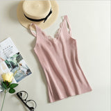 Women Hook Flower Lace Solid Stitching V-Neck Knitted Sleeveless Tops