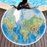 Large Round Beach Bath Towel Tassel World Map Printed Microfiber