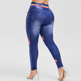 Women High Waist Jean Plus Size 3D Print American Flag Pants