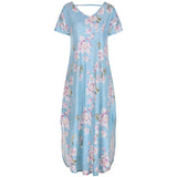 Women Short Sleeve Round Neck Floral Print Casual Loose Dress
