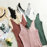 Women Hook Flower Lace Solid Stitching V-Neck Knitted Sleeveless Tops