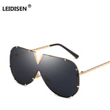 LEIDISEN Unisex One Piece Designer High Quality Oversized Metal UV400 Mirror Sunglasses