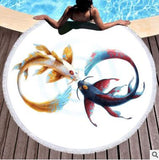 Eternal Bond by JoJoesArt Round Towel Kid Carp Printed Microfiber Tapestry Tassel