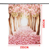Europe Pink Sakura Tree Pattern Bathroom Shower Curtain Four-Piece Set