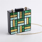 Gnirue Acrylic Handbags Women Clutch Cute Green Gold Luxury Square Vintage