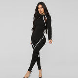 Women Full Long Sleeve Patchwork Sports One Piece Jumpsuit