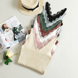 Women Hook Flower Lace Solid Stitching V-Neck Knitted Sleeveless Tops