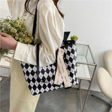 Women's Big Retro Diamond Contrast Large Capacity Shoulder Tote Bag