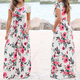 Women Long Maxi Floral Print Boho Short Sleeve Tunic Vestidos Dress Plus Sizes