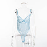 Women Sheer Lace Bodysuit Backless Transparent Mesh Bow Jumpsuit