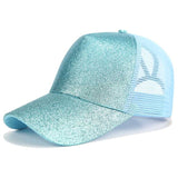 Glitter Ponytail Baseball Snapback Mesh Cap Messy Bun Adjustable Hat