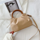Cloud Pleated Simple Wooden Handle French Style Small Bag
