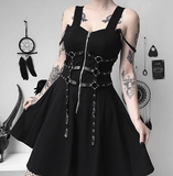 Women Eyelet Web Zipper Grunge Sleeveless Backless a-line Mini Dress