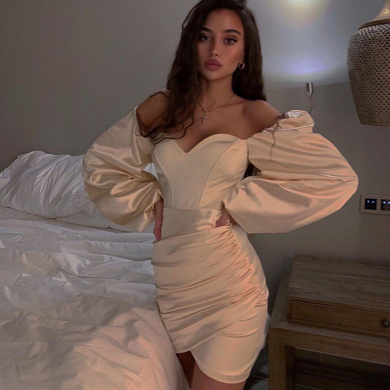 ruched lantern sleeve solid bodycon dress XFLWAM Women's Ruched V Neck Bodycon Dress Lantern Long Sleeve Mesh Backless Solid Color Mini Dresses Black S