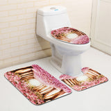 Europe Pink Sakura Tree Pattern Bathroom Shower Curtain Four-Piece Set