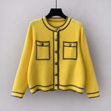 Women's O-neck Long Sleeve Pockets Knitted Cardigan Top
