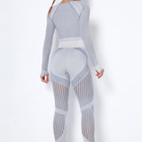 Women 2Pcs Set Seamless Crop Long Sleeve Top Push Up High Waist Pants